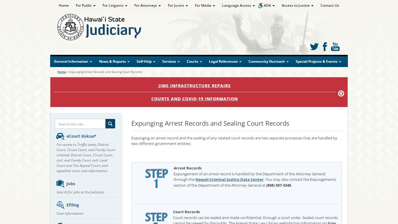 Judiciary | Expunging Arrest Records and Sealing Court Records