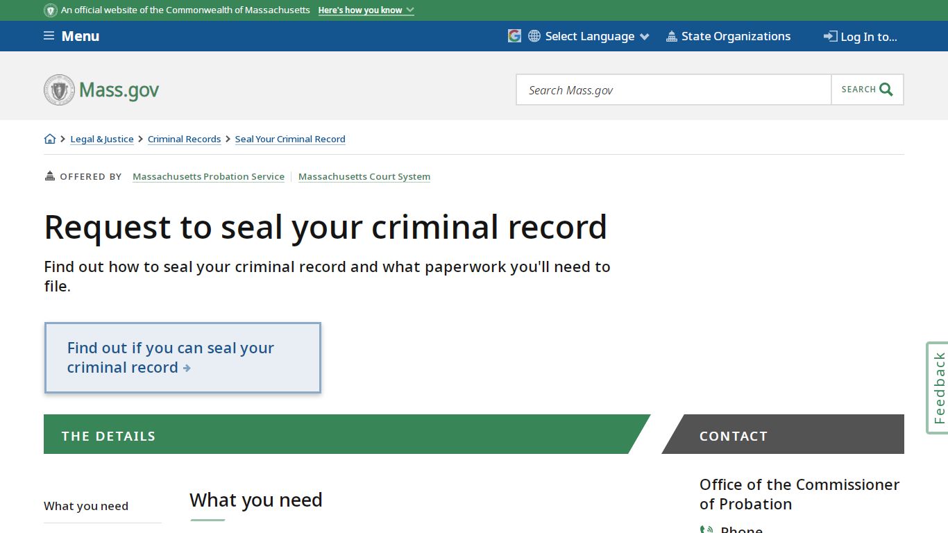 Request to seal your criminal record | Mass.gov
